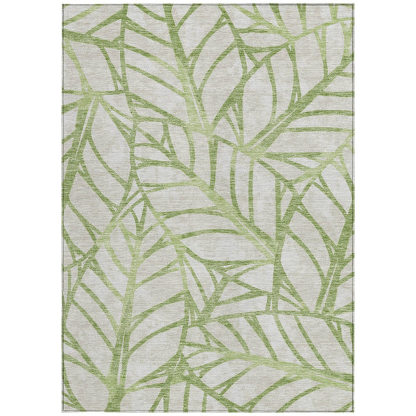 Homeroots 3' Artichoke Green And Beige Floral Washable Area Rug For Indoor Outdoor Use, Durable & Stylish 9' X 12' Polyester 584180