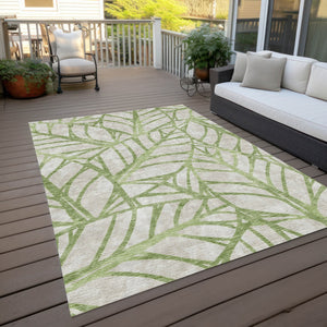 Homeroots 3' Artichoke Green And Beige Floral Washable Area Rug For Indoor Outdoor Use, Durable & Stylish 9' X 12' Polyester 584180