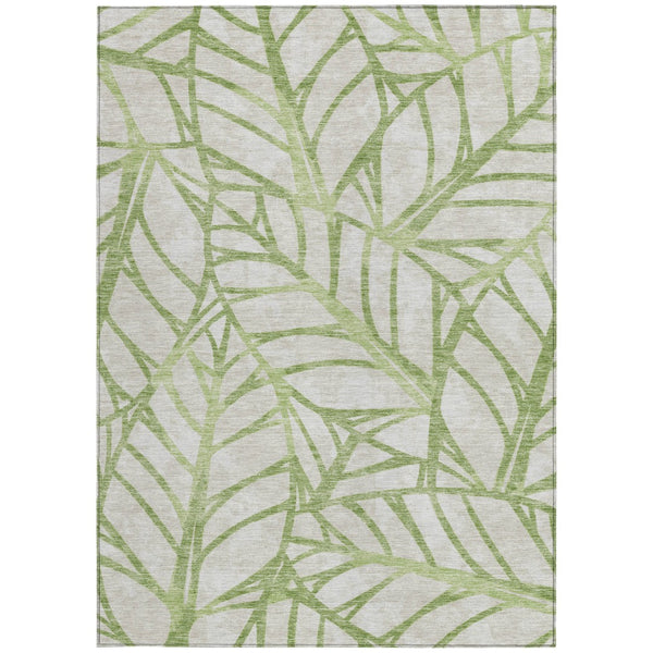 Homeroots 3' Artichoke Green And Beige Floral Washable Area Rug For Indoor Outdoor Use, Durable & Stylish 10' X 14' Polyester 584181