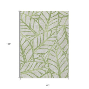 Homeroots 3' Artichoke Green And Beige Floral Washable Area Rug For Indoor Outdoor Use, Durable & Stylish 10' X 14' Polyester 584181
