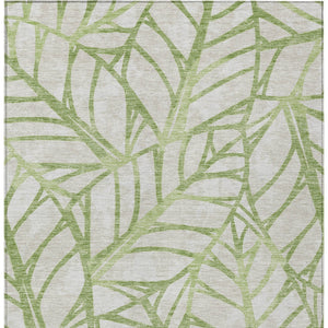Homeroots 3' Artichoke Green And Beige Floral Washable Area Rug For Indoor Outdoor Use, Durable & Stylish 10' X 14' Polyester 584181