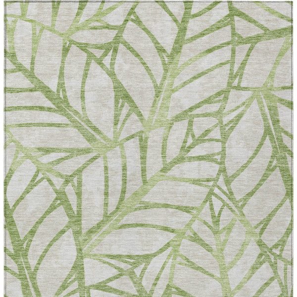 Homeroots 3' Artichoke Green And Beige Floral Washable Area Rug For Indoor Outdoor Use, Durable & Stylish 10' X 14' Polyester 584181