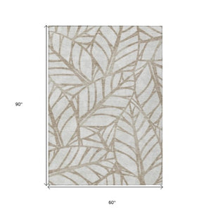 Homeroots 3' Artichoke Green And Beige Floral Washable Area Rug For Indoor Outdoor Use, Durable & Stylish 5' X 8' Polyester 584183