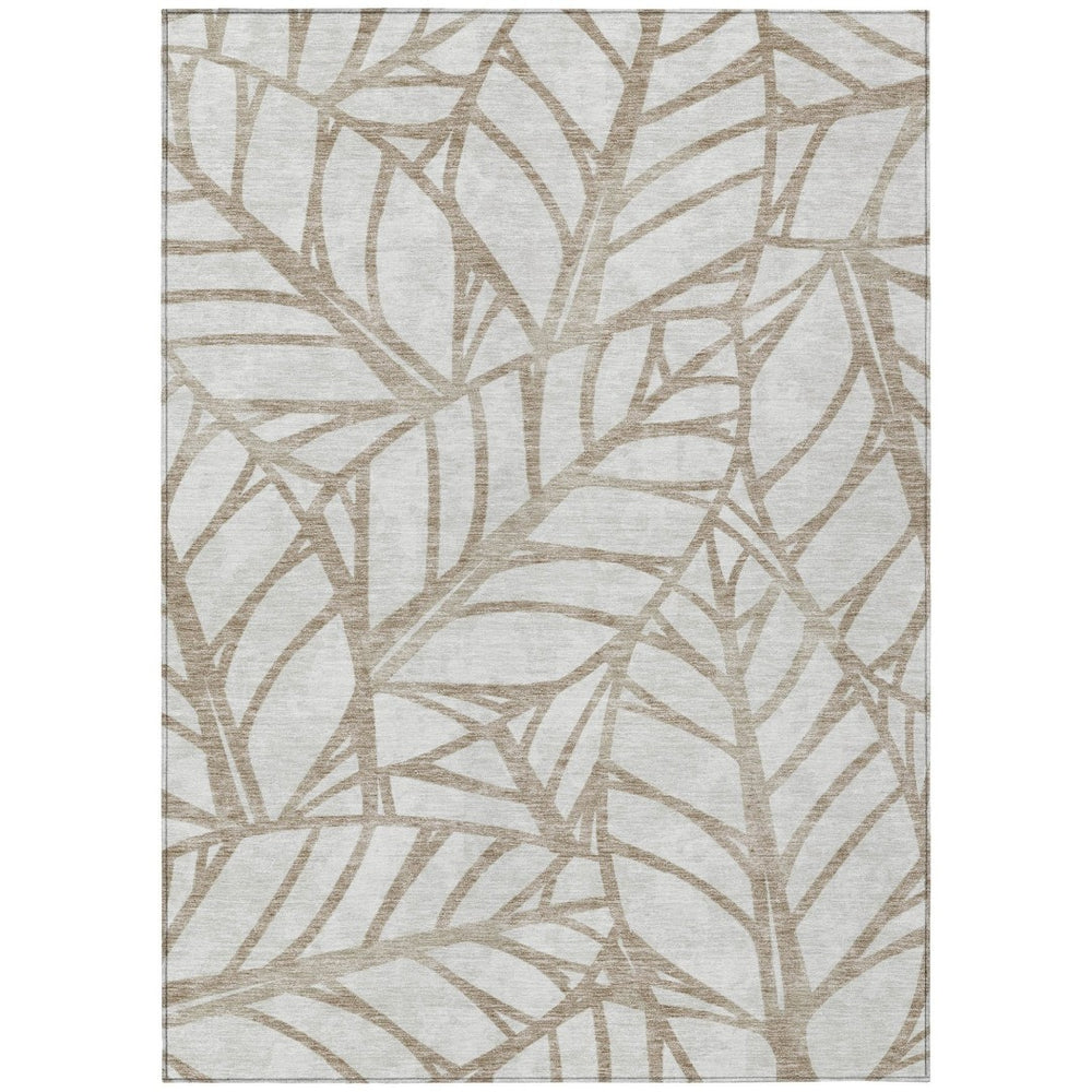 HomeRoots 5' Elegant Beige and Brown Floral Washable Area Rug for Indoor and Outdoor Spaces - Durable Design 5' X 8' 584183