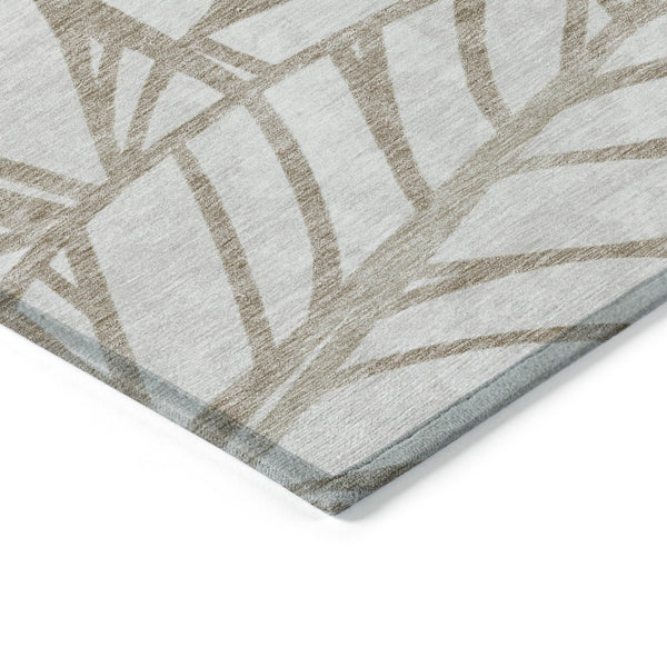 Homeroots 3' Artichoke Green And Beige Floral Washable Area Rug For Indoor Outdoor Use, Durable & Stylish 5' X 8' Polyester 584183