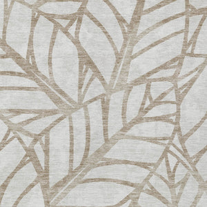 Homeroots 3' Artichoke Green And Beige Floral Washable Area Rug For Indoor Outdoor Use, Durable & Stylish 5' X 8' Polyester 584183