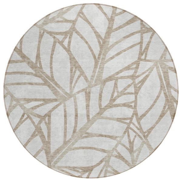 HomeRoots 5' Elegant Beige and Brown Floral Washable Area Rug for Indoor and Outdoor Spaces - Durable Design 8' Round 584184