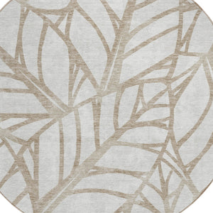 Homeroots 3' Artichoke Green And Beige Floral Washable Area Rug For Indoor Outdoor Use, Durable & Stylish 8' Round Polyester 584184