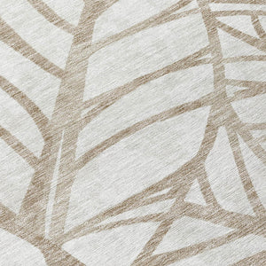 Homeroots 3' Artichoke Green And Beige Floral Washable Area Rug For Indoor Outdoor Use, Durable & Stylish 8' Round Polyester 584184