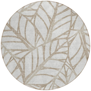 Homeroots 3' Artichoke Green And Beige Floral Washable Area Rug For Indoor Outdoor Use, Durable & Stylish 8' Round Polyester 584184
