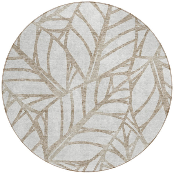 Homeroots 3' Artichoke Green And Beige Floral Washable Area Rug For Indoor Outdoor Use, Durable & Stylish 8' Round Polyester 584184
