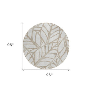 Homeroots 3' Artichoke Green And Beige Floral Washable Area Rug For Indoor Outdoor Use, Durable & Stylish 8' Round Polyester 584184