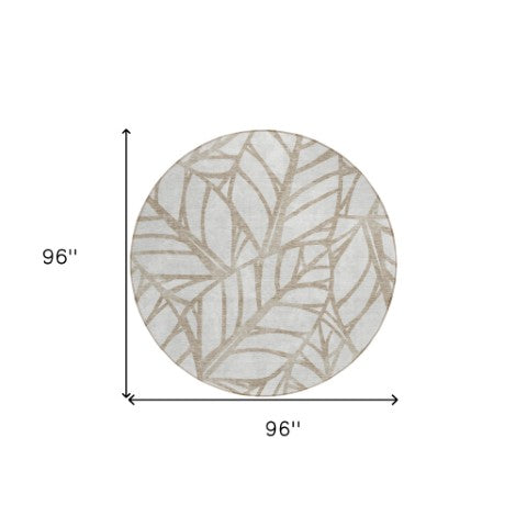 Homeroots 3' Artichoke Green And Beige Floral Washable Area Rug For Indoor Outdoor Use, Durable & Stylish 8' Round Polyester 584184