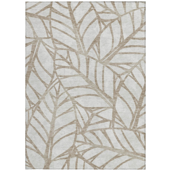 Homeroots 3' Artichoke Green And Beige Floral Washable Area Rug For Indoor Outdoor Use, Durable & Stylish 8' X 10' Polyester 584185