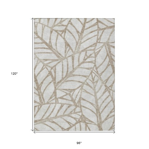 Homeroots 3' Artichoke Green And Beige Floral Washable Area Rug For Indoor Outdoor Use, Durable & Stylish 8' X 10' Polyester 584185