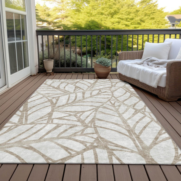 Homeroots 3' Artichoke Green And Beige Floral Washable Area Rug For Indoor Outdoor Use, Durable & Stylish 8' X 10' Polyester 584185