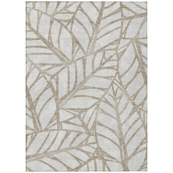 HomeRoots 5' Elegant Beige and Brown Floral Washable Area Rug for Indoor and Outdoor Spaces - Durable Design 8' X 10' 584185