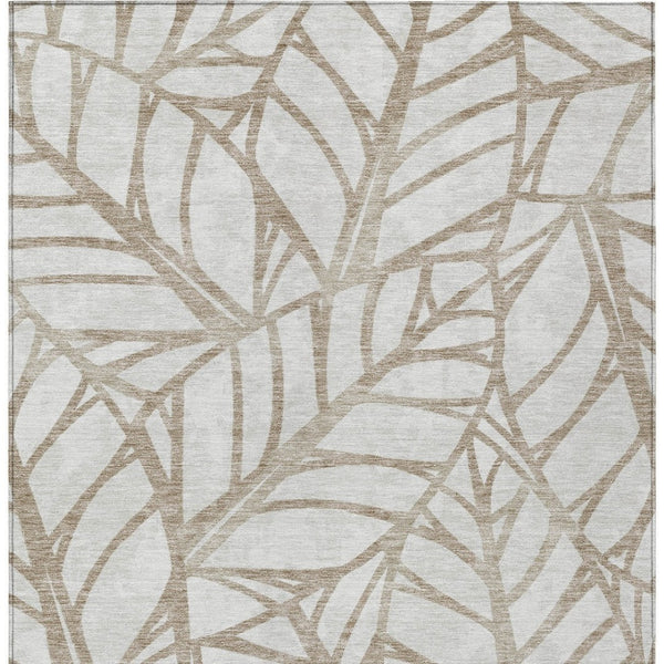 Homeroots 3' Artichoke Green And Beige Floral Washable Area Rug For Indoor Outdoor Use, Durable & Stylish 9' X 12' Polyester 584186