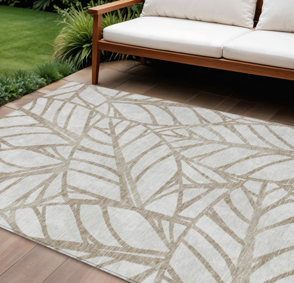Homeroots 3' Artichoke Green And Beige Floral Washable Area Rug For Indoor Outdoor Use, Durable & Stylish 9' X 12' Polyester 584186