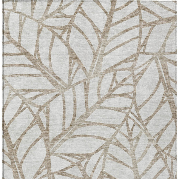 Homeroots 3' Artichoke Green And Beige Floral Washable Area Rug For Indoor Outdoor Use, Durable & Stylish 10' X 14' Polyester 584187