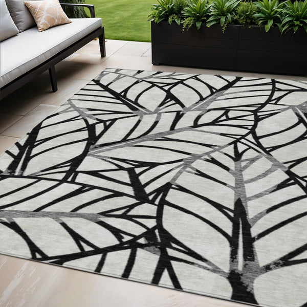 Homeroots 3' Artichoke Green And Beige Floral Washable Area Rug For Indoor Outdoor Use, Durable & Stylish 5' X 8' Polyester 584189