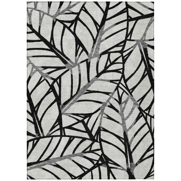 HomeRoots 5' Floral Area Rug - Durable, Washable, Indoor/Outdoor Design in Elegant Black, Gray, and Beige Tones 5' X 8' 584189