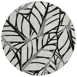 HomeRoots 5' Floral Area Rug - Durable, Washable, Indoor/Outdoor Design in Elegant Black, Gray, and Beige Tones 8' Round 584190