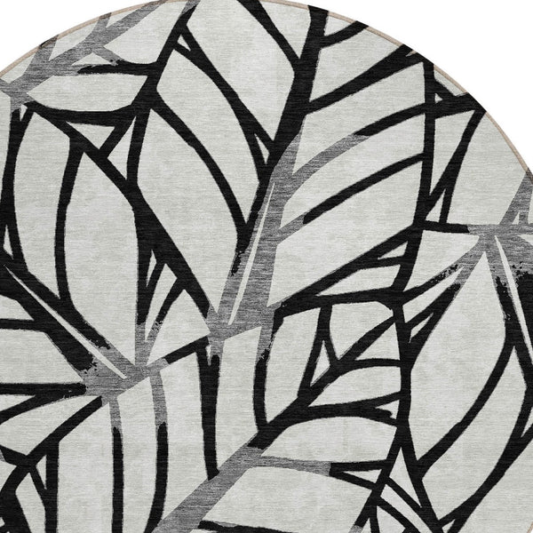 Homeroots 3' Artichoke Green And Beige Floral Washable Area Rug For Indoor Outdoor Use, Durable & Stylish 8' Round Polyester 584190