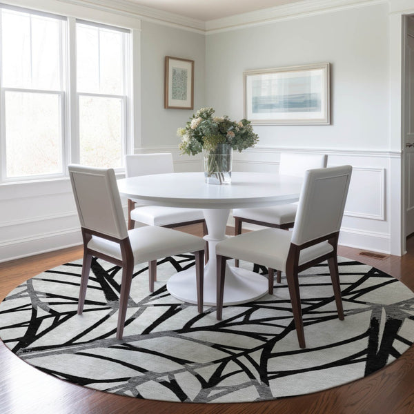 Homeroots 3' Artichoke Green And Beige Floral Washable Area Rug For Indoor Outdoor Use, Durable & Stylish 8' Round Polyester 584190