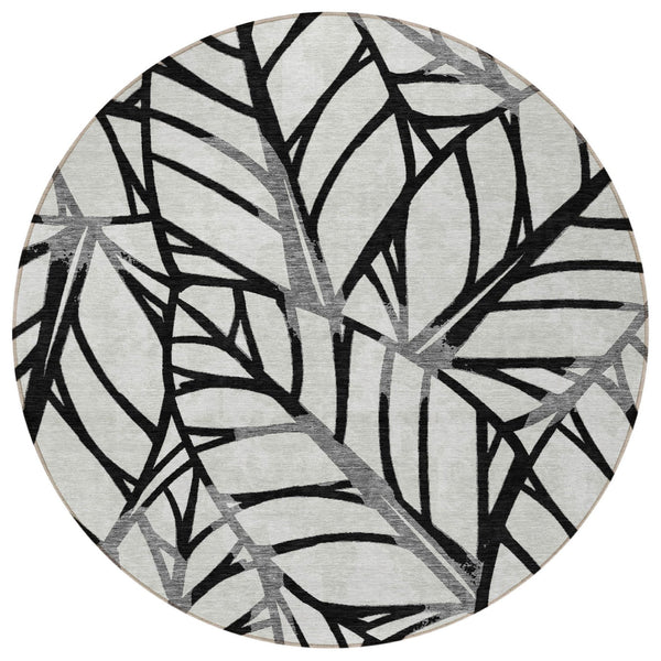 Homeroots 3' Artichoke Green And Beige Floral Washable Area Rug For Indoor Outdoor Use, Durable & Stylish 8' Round Polyester 584190