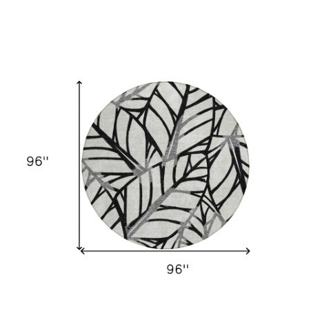 Homeroots 3' Artichoke Green And Beige Floral Washable Area Rug For Indoor Outdoor Use, Durable & Stylish 8' Round Polyester 584190