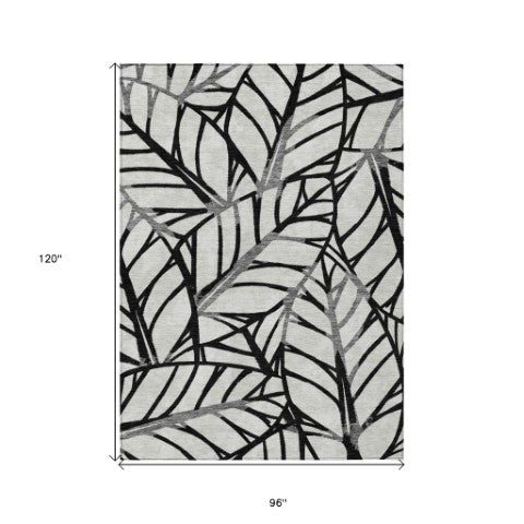 Homeroots 3' Artichoke Green And Beige Floral Washable Area Rug For Indoor Outdoor Use, Durable & Stylish 8' X 10' Polyester 584191