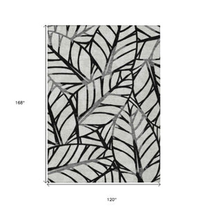 Homeroots 3' Artichoke Green And Beige Floral Washable Area Rug For Indoor Outdoor Use, Durable & Stylish 10' X 14' Polyester 584193