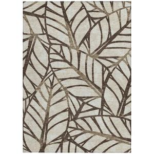 Homeroots 3' Artichoke Green And Beige Floral Washable Area Rug For Indoor Outdoor Use, Durable & Stylish 3' X 5' Polyester 584194