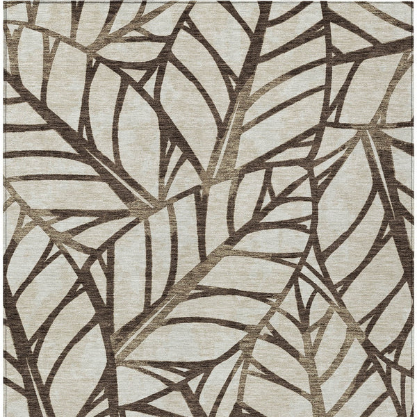 Homeroots 3' Artichoke Green And Beige Floral Washable Area Rug For Indoor Outdoor Use, Durable & Stylish 3' X 5' Polyester 584194