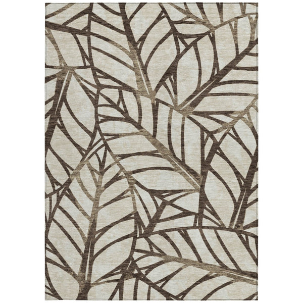 Homeroots 3' Artichoke Green And Beige Floral Washable Area Rug For Indoor Outdoor Use, Durable & Stylish 5' X 8' Polyester 584195