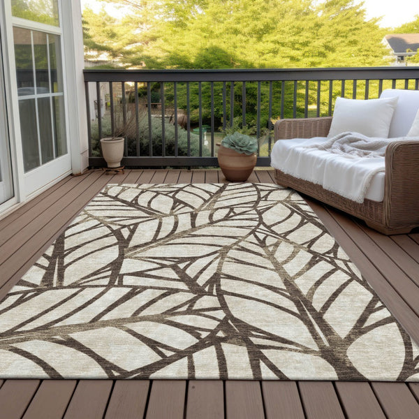 Homeroots 3' Artichoke Green And Beige Floral Washable Area Rug For Indoor Outdoor Use, Durable & Stylish 5' X 8' Polyester 584195