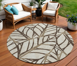 Homeroots 3' Artichoke Green And Beige Floral Washable Area Rug For Indoor Outdoor Use, Durable & Stylish 8' Round Polyester 584196