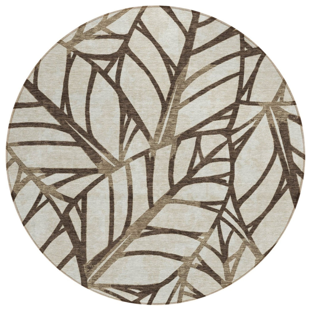 HomeRoots 5' Floral Chocolate and Beige Area Rug – Durable, Washable Indoor/Outdoor Design for Every Space 8' Round 584196