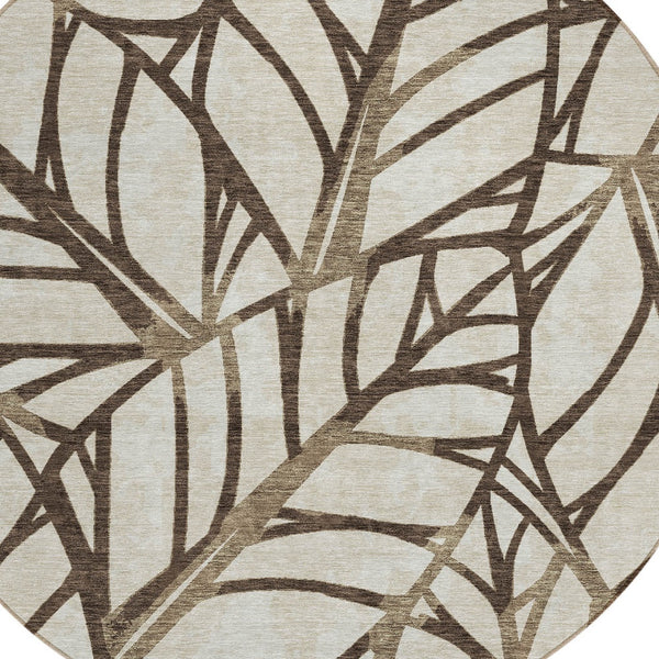 Homeroots 3' Artichoke Green And Beige Floral Washable Area Rug For Indoor Outdoor Use, Durable & Stylish 8' Round Polyester 584196
