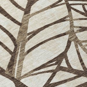 Homeroots 3' Artichoke Green And Beige Floral Washable Area Rug For Indoor Outdoor Use, Durable & Stylish 8' Round Polyester 584196