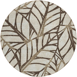 Homeroots 3' Artichoke Green And Beige Floral Washable Area Rug For Indoor Outdoor Use, Durable & Stylish 8' Round Polyester 584196