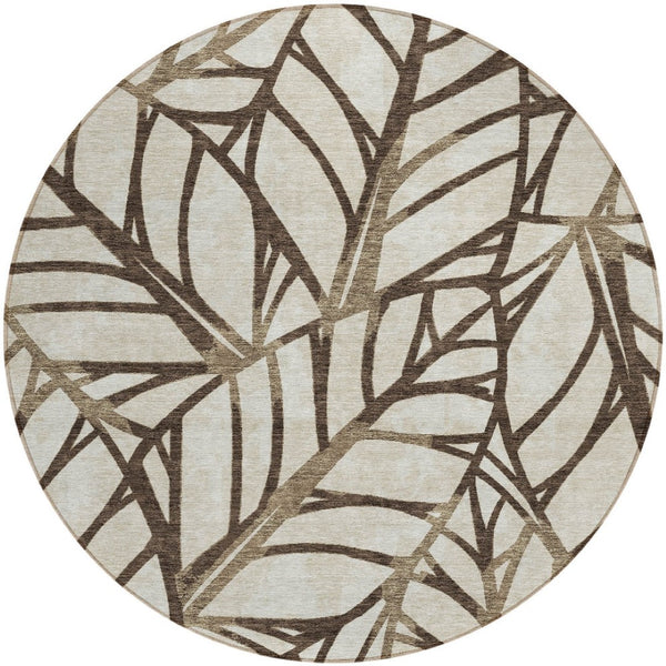 Homeroots 3' Artichoke Green And Beige Floral Washable Area Rug For Indoor Outdoor Use, Durable & Stylish 8' Round Polyester 584196