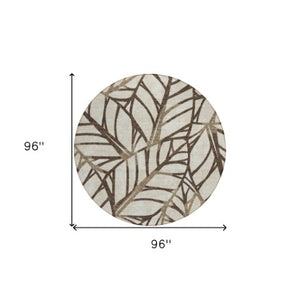 Homeroots 3' Artichoke Green And Beige Floral Washable Area Rug For Indoor Outdoor Use, Durable & Stylish 8' Round Polyester 584196