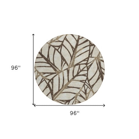 Homeroots 3' Artichoke Green And Beige Floral Washable Area Rug For Indoor Outdoor Use, Durable & Stylish 8' Round Polyester 584196