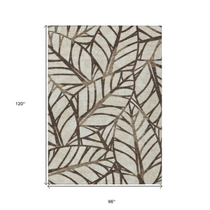 Homeroots 3' Artichoke Green And Beige Floral Washable Area Rug For Indoor Outdoor Use, Durable & Stylish 8' X 10' Polyester 584197