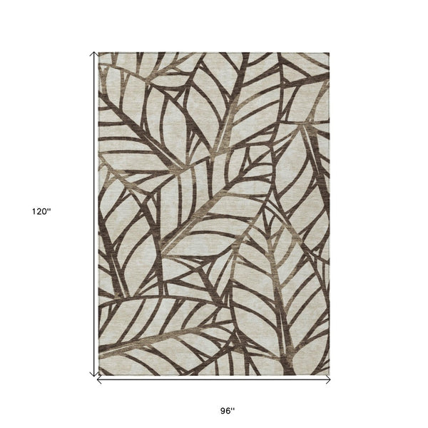 Homeroots 3' Artichoke Green And Beige Floral Washable Area Rug For Indoor Outdoor Use, Durable & Stylish 8' X 10' Polyester 584197