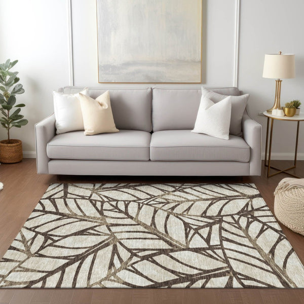 HomeRoots 5' Floral Chocolate and Beige Area Rug – Durable, Washable Indoor/Outdoor Design for Every Space 8' X 10' 584197