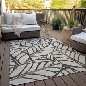 Homeroots 3' Artichoke Green And Beige Floral Washable Area Rug For Indoor Outdoor Use, Durable & Stylish 8' X 10' Polyester 584197