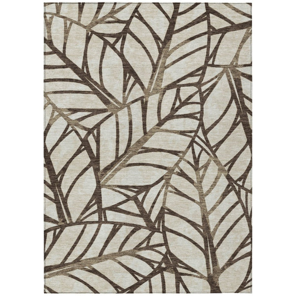 HomeRoots 9' Durable Floral Indoor/Outdoor Area Rug in Chocolate and Beige – Stylish, Washable, Versatile Design 9' X 12' 584198